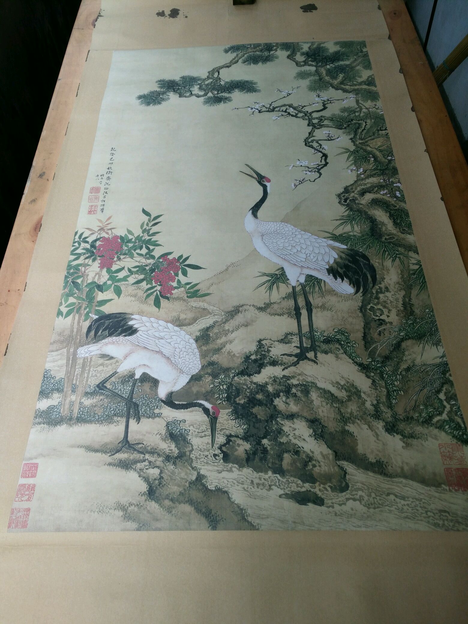 清代沈铨松梅双鹤图真迹