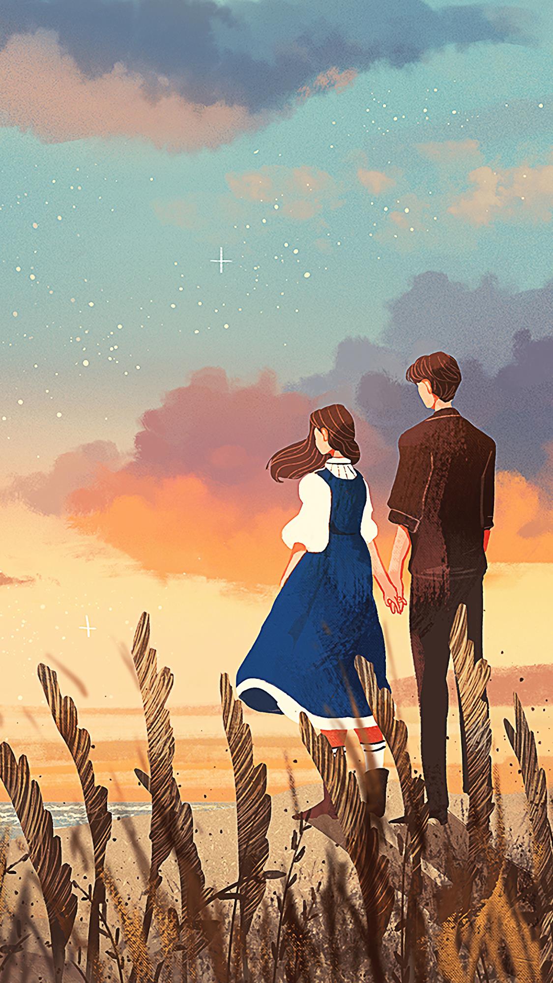 【壁纸】有爱情侣手绘插画 Ι 有你,真好!精